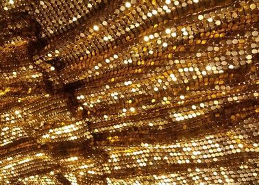 Golden Metal Shimmer Sequin Metallic Mesh Fabric Cloth For Room Divider Curtains