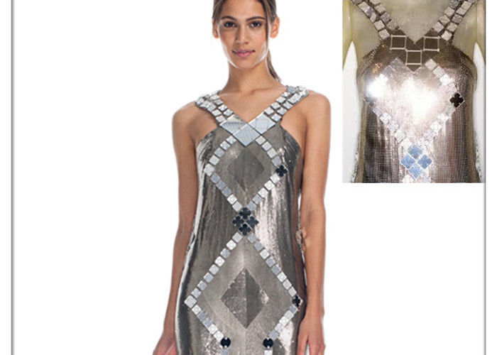 Decorative Shiny Metal Sequin Fabric , Metal Mesh Fabric For Clothing